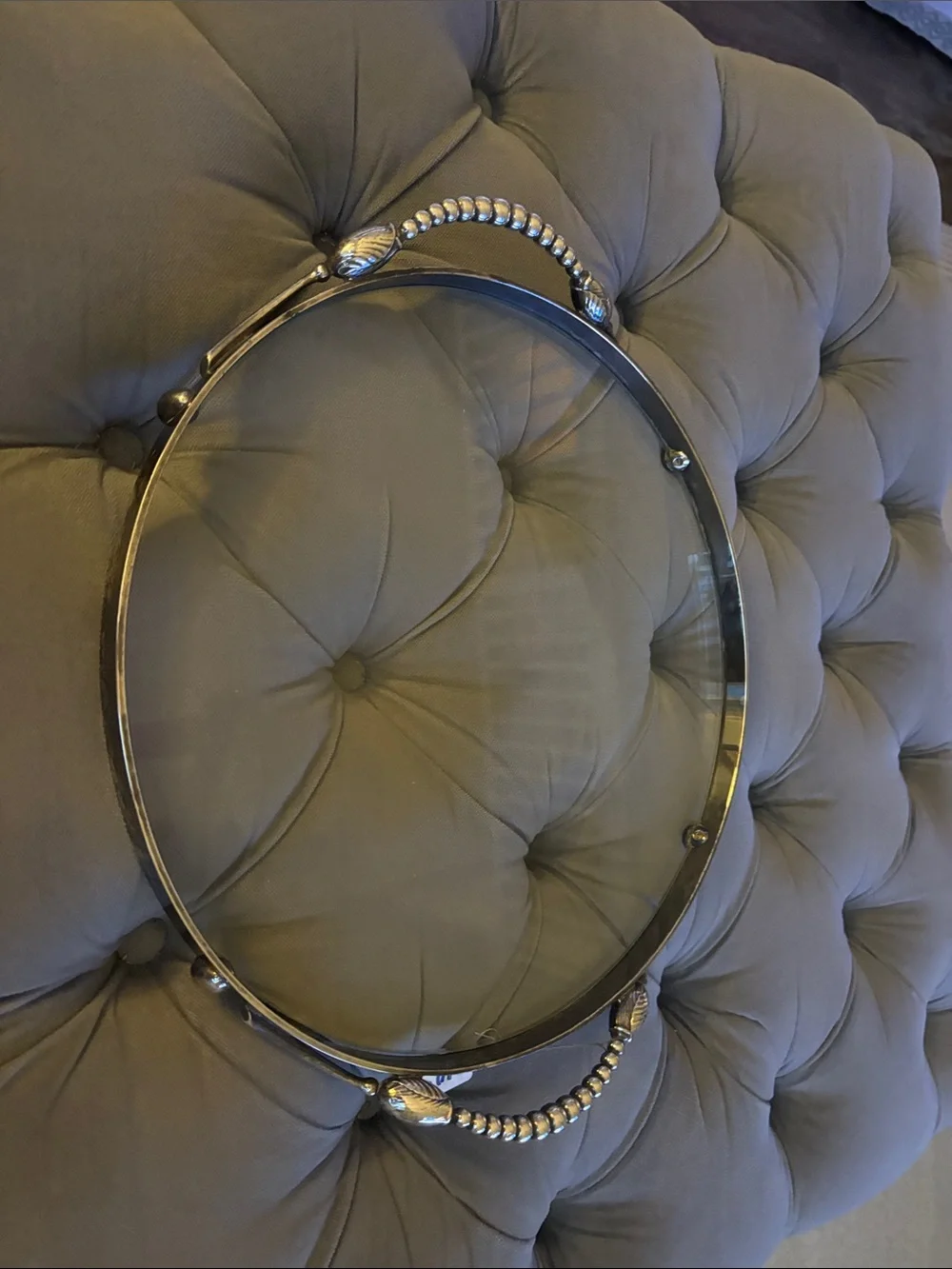 Silver Decorative Round tray with Beaded Handles